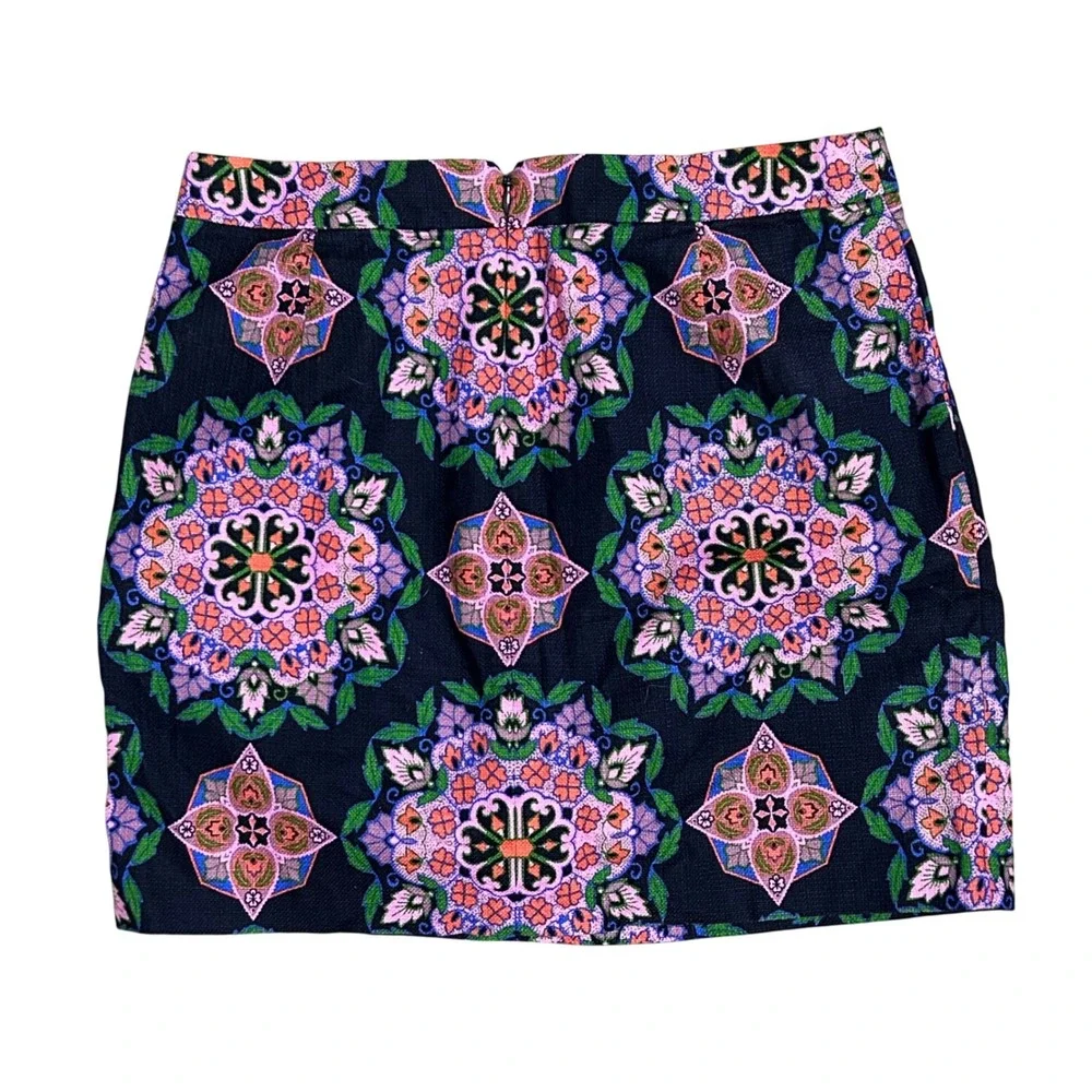 J.Crew Navy Blue‎ Kaleidoscope Mandala Print Cotton Mini Skirt A0111 Size 8